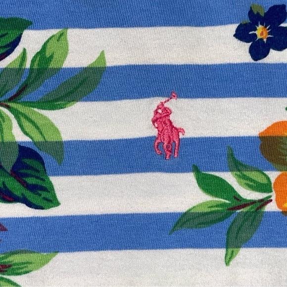 Polo Ralph Lauren Striped Floral Jersey Tee Girls XL 16 Blue Cotton Kids Youth - Picture 2 of 8